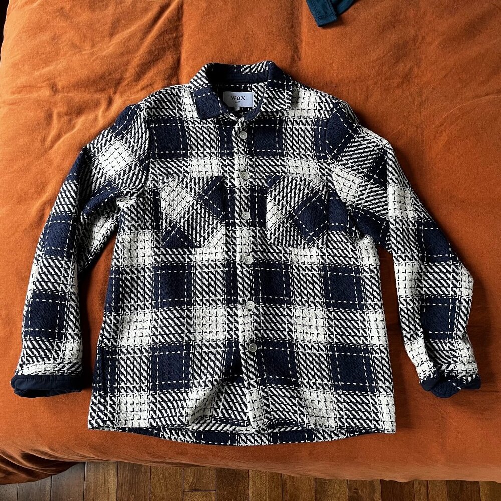 Wax London - Whiting Beatnik Check Shacket in White/Navy - Men's Large
